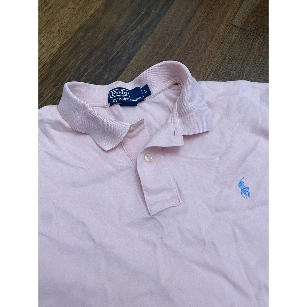 Vintage Ralph Lauren Polo Shirt Men's Large Pink Short Sleeve Jersey Cotton - Picture 1 of 4